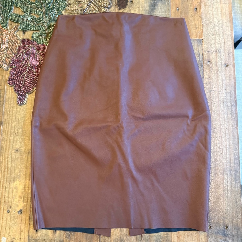 Express Brown Vegan Leather Pencil Skirt